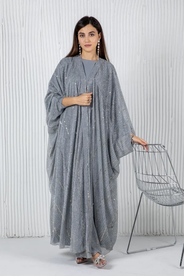 Qamar Abaya Set - Gray - Image 2