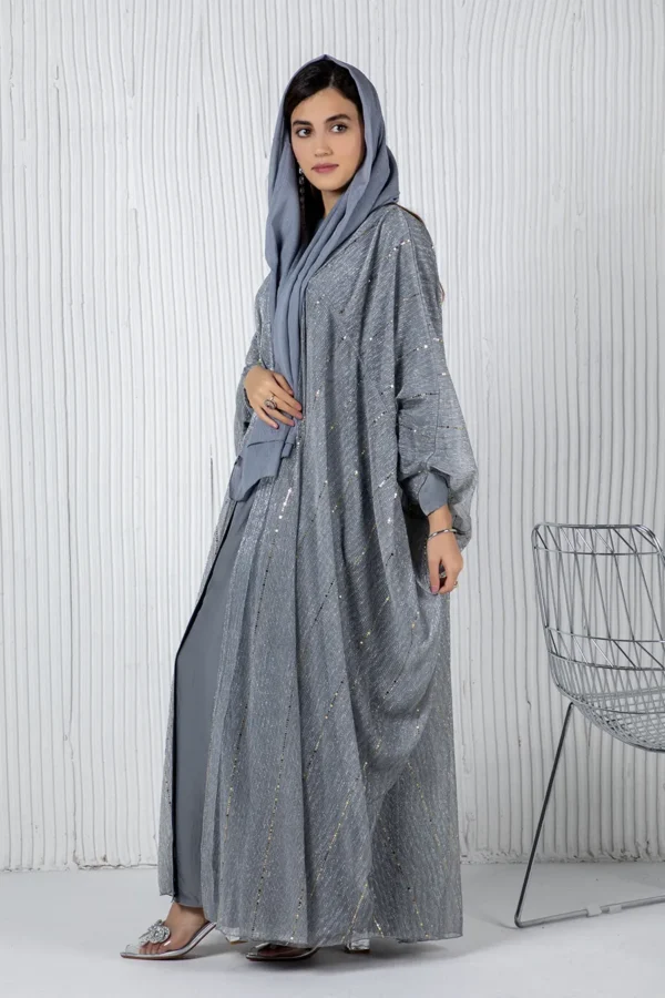 Qamar Abaya Set - Gray - Image 3