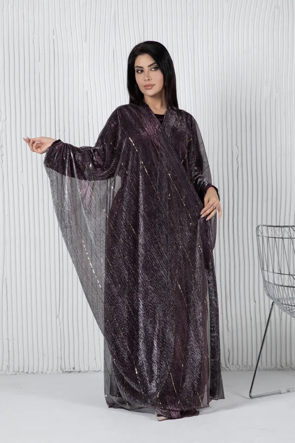 Qamar Abaya Set - Burgundy - Image 2