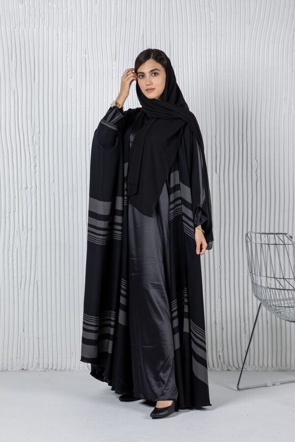 Haya Striped Bisht Abaya - Black