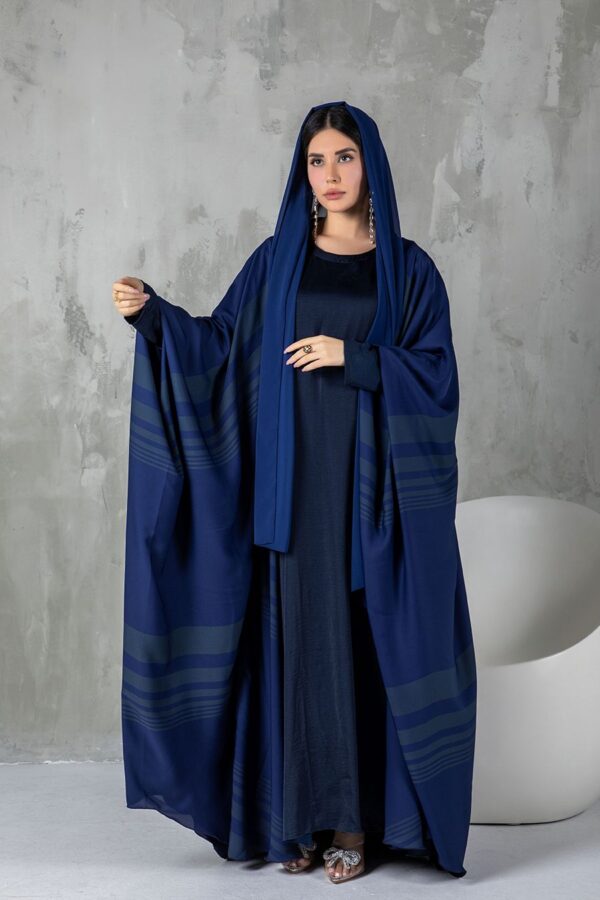 Haya Striped Bisht Abaya - Navy - Image 2