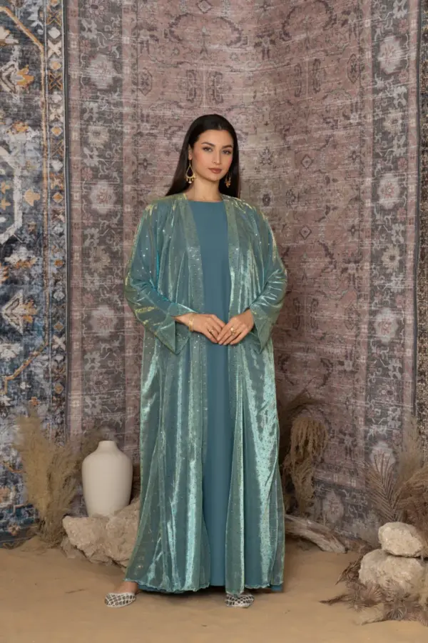 Bling Abaya Set-Icy Aqua