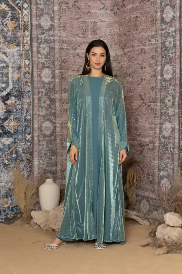 Bling Abaya Set-Icy Aqua - Image 2