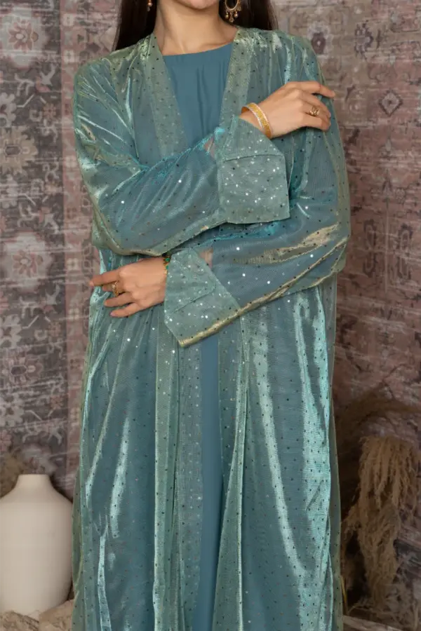 Bling Abaya Set-Icy Aqua - Image 3