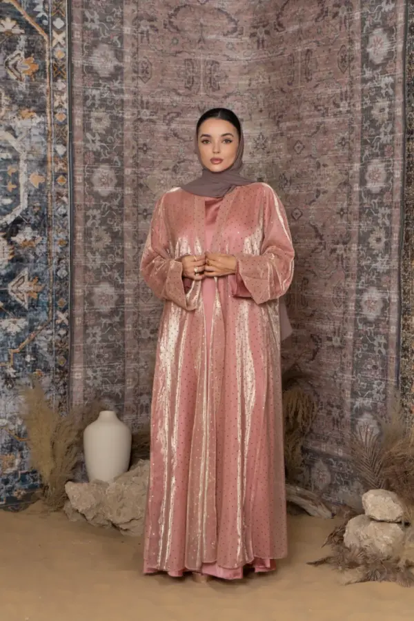 Bling Abaya Set-Peach