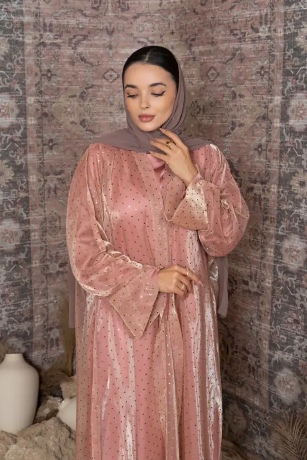 Bling Abaya Set-Peach - Image 2