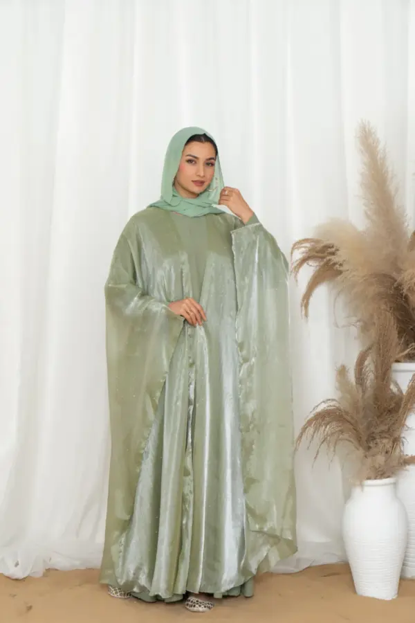 Glitzy Knot Abaya Set- Pistachio - Image 3