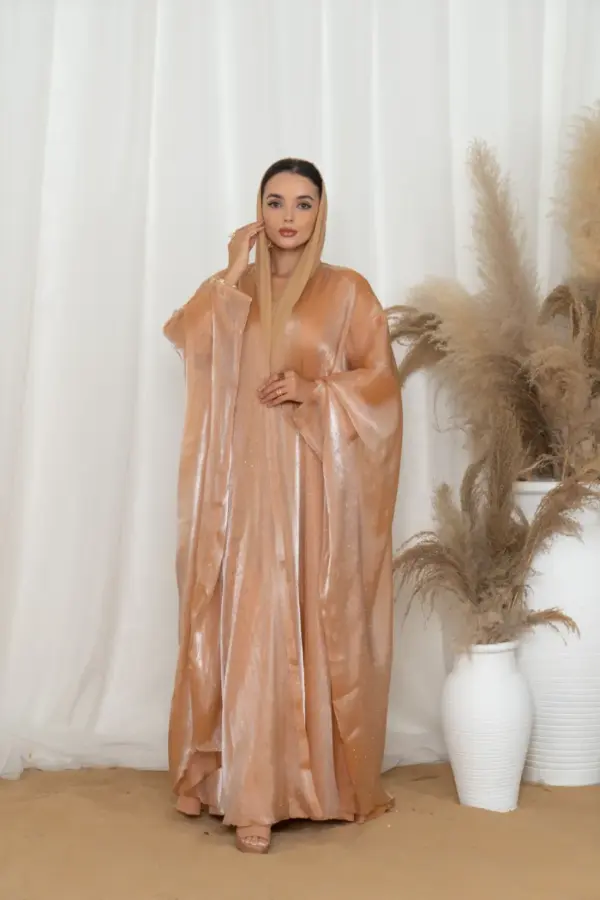 Glitzy Knot Abaya Set- Peach