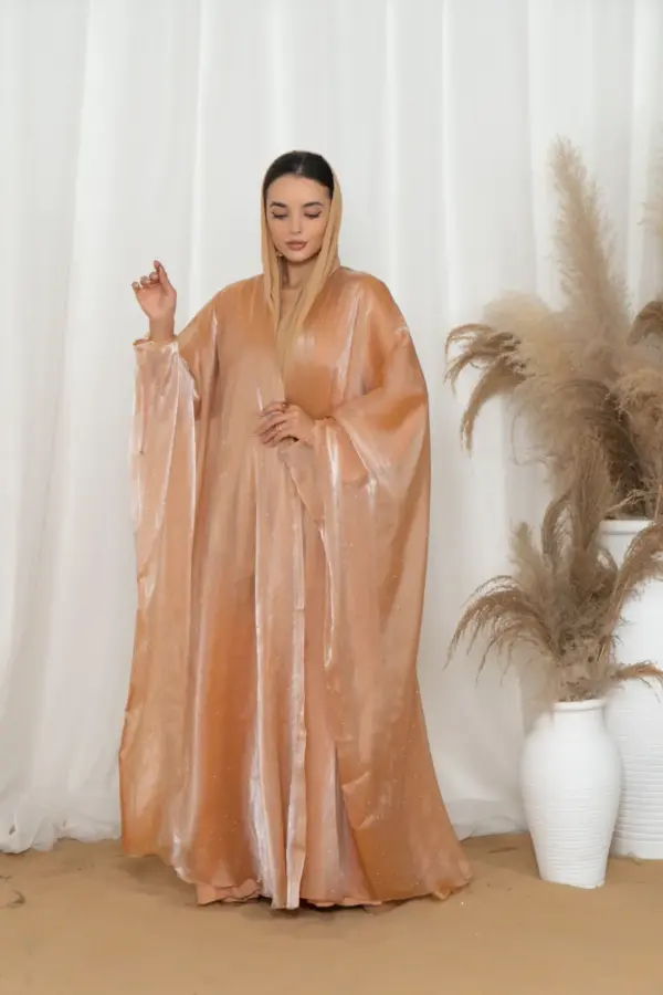 Glitzy Knot Abaya Set- Peach - Image 3
