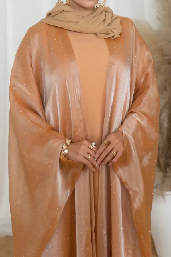 Glitzy Knot Abaya Set- Peach - Image 2